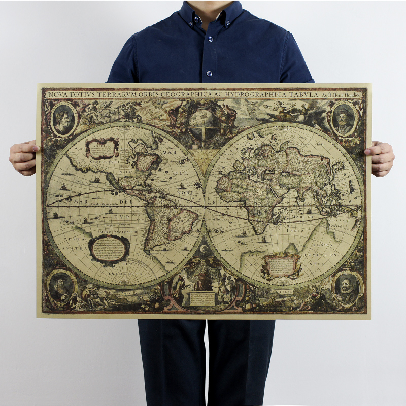 Star Map Poster - 1641 stary wykres żeglarski mapa świata